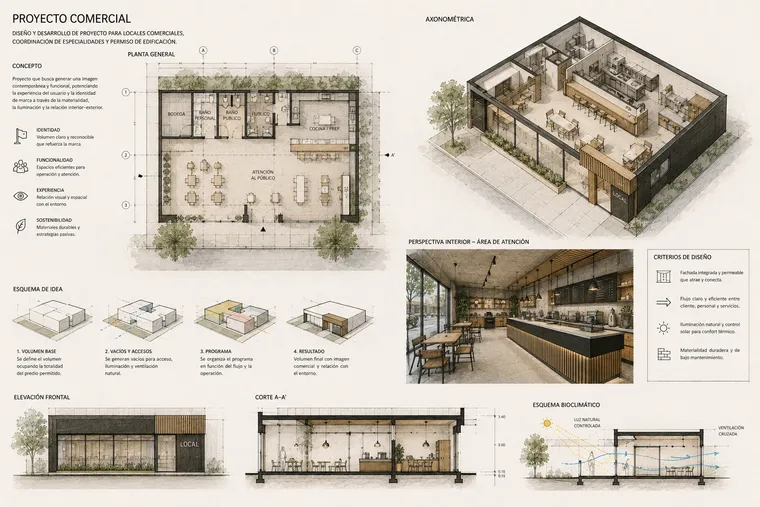 Lámina de arquitectura — Proyecto comercial
