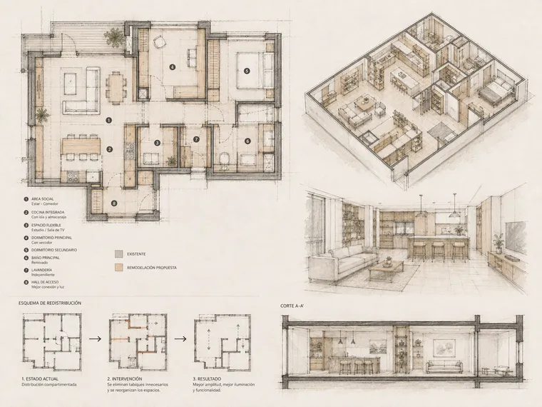 Lámina de arquitectura — Remodelación de interiores