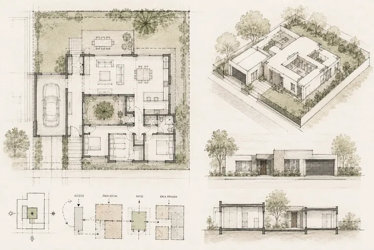 Lámina de arquitectura — Vivienda unifamiliar